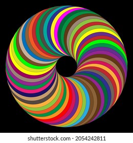 Torus, bagel. Modern spiral object. Multicolored luminous spiral.