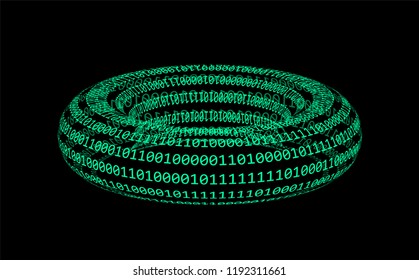 Torus from binary code. Conceptual illustration in futuristic cyberpunk style.