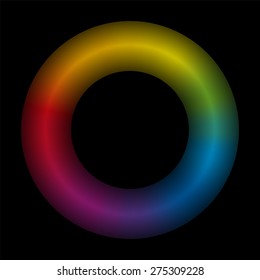 Torus - black background - 3d - rainbow colored - vector illustration.