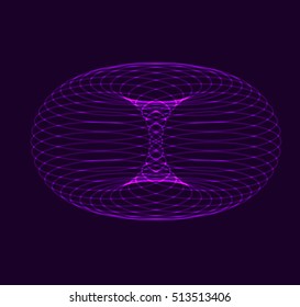 Torus. Connection Structure. Torus Shape Wireframe. A Glowing Grid. Cyberspace Grid. Vector Illustration.