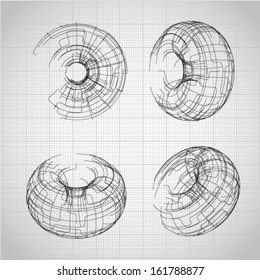 Torus from different angles in sketch technique. Vector eps10