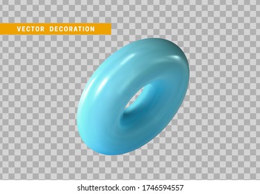 Torus isolated with blue color gradient. 3d objects, Round ring tor shape. vector illustration
