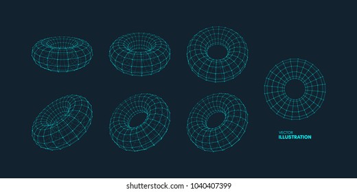 Torus. Object with dots. Molecular grid. Technology style with particle. Vector illustration. Futuristic connection structure for chemistry and science.