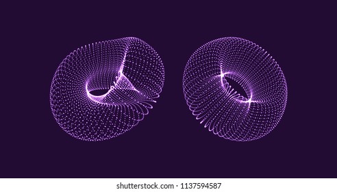 Torus. Object with dots. Molecular grid. Technology style with particle. Vector illustration. Futuristic connection structure for chemistry and science.