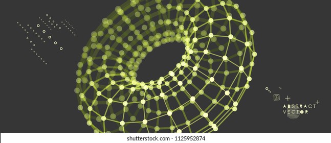 Torus. Object with lines and dots. Molecular grid. Technology style with particle. Vector illustration. Futuristic connection structure for chemistry and science.