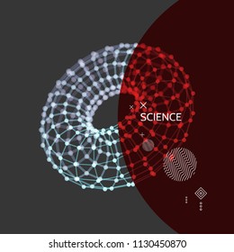 Torus. Object with lines and dots. Molecular grid. Technology style with particle. Vector illustration. Futuristic connection structure for chemistry and science.