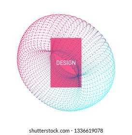 Torus. Object with lines and dots. Wireframe illustration. Abstract 3d grid design. Technology style.