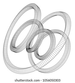 Torus outline. Vector rendering of 3d. Wire-frame style. The layers of visible and invisible lines are separated