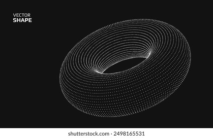 Torus shape with particles. Futuristic 3D hud element. Geometric form. Vector illustration.