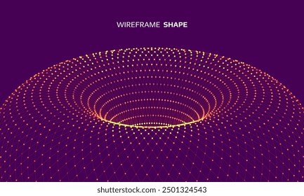 Torus shape with particles. Futuristic 3D hud element. Geometric grid. Vector illustration.