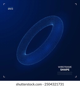 Torus shape with particles. Futuristic 3D hud element. Geometric form. Vector illustration.