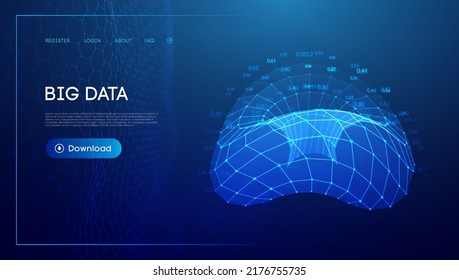 Torus tech chain link. Geometric background big data. Vector perspective grid digital network. Futuristic abstract art.