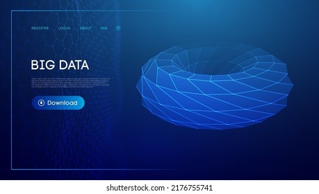 Torus tech chain link. Geometric background big data. Vector perspective grid digital network. Futuristic abstract art.