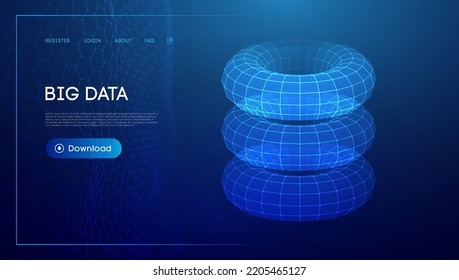 Torus tech chain link. Geometric background big data. Vector perspective grid digital network. Futuristic abstract art.