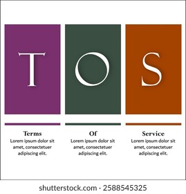 ToS - Terms of service acronym. Infographic template with icons and description placeholder