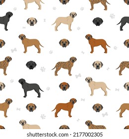 Tosa Inu seamless pattern. Different poses, coat colors set.  Vector illustration