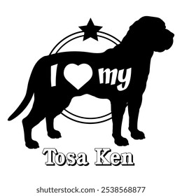  Tosa Ken cão silhueta, eu amo meu cão, cão, raças de cães, logotipo, vetor, silhueta, animal, ilustração, ícone, sinal, preto, animal de estimação,