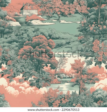 Tosca peach toile de jouy seamless pattern illustration of the forest Stock foto © 