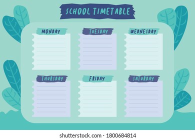 tosca school timetable with simple leaves around