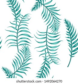 Tosca vector palm leaves. Seamless abstract design pattern on the white background