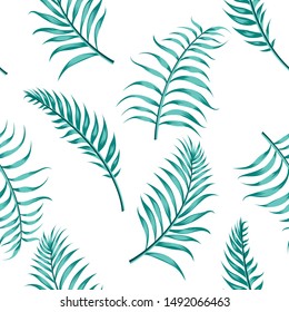 Tosca vector palm leaves. Seamless design pattern on the white background