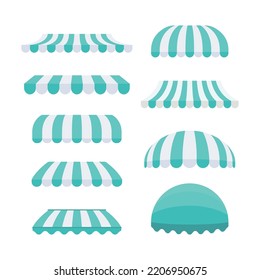 Tosca and white sunshade Outdoor awnings for cafe and shop window vector set isolated