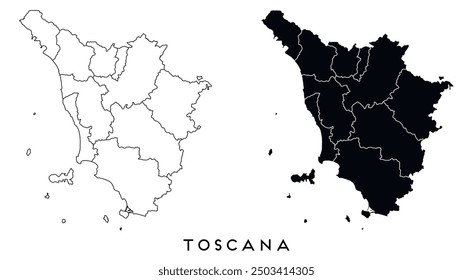 Toscana map of regions districts vector black on white and outline