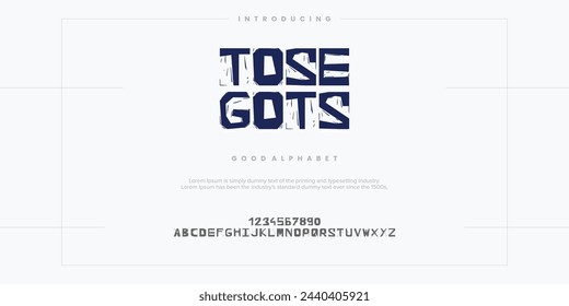 Tose GOTS Modern fuentes abstractas minimalistas del alfabeto. Tecnología de tipografía, electrónica, película, digital, música, futuro, fuente creativa de logotipo. ilustración vectorial