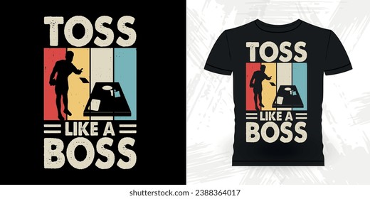 Toss Like A Boss Funny Cornhole Player Retro Vintage Cornhole T-shirt Design