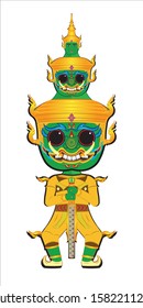 The Tossakan or Thotsakan or Ravana mask crown and dress in Ramakien or Ramayana Mahabharata literature draw in funny cartoon vector svg