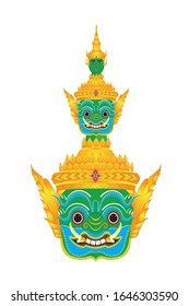 The Tossakan or Thotsakan or Ravana mask crown Head and dress in Ramakien or Ramayana Mahabharata literature drawing in vector svg