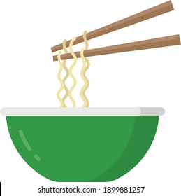 Tossed Noodles Concept, Bowl with Chopsticks Vector Color Icon Design, Traditional Chinese Culture Symbol on white background, Lunar New Year of the Ox 2021 Sign, China Travel Guide Stock