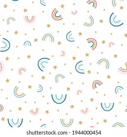 Tossed Rainbows and Stars Seamless Repeating Pattern Background