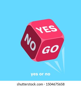 tossed red dice with the words yes and no, isometric vector image on a blue background