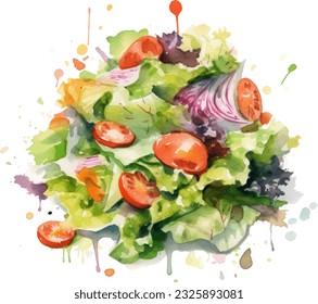 Tossed salad Watercolor illustration. Hand drawn underwater element design. Artistic vector marine design element. Illustration for greeting cards, printing and other design projects.