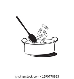 Tossing Pasta In Pot Black And White Vector Illustration