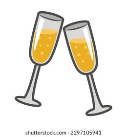 Tossing White Wine Glasses. New Year Icon Vector Illustration