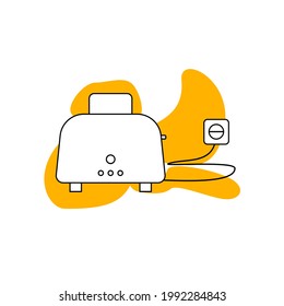 Toster line vector icon on yellow background. Electric appliances vector in black line style. Kitchen appliances.