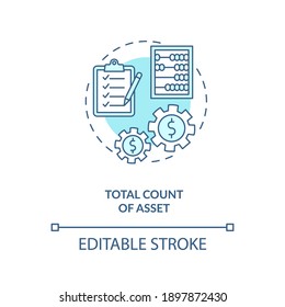 Total Asset Count Concept Icon. Assets Inventory Element Idea Thin Line Illustration. Cash And Cash Equivalents. Total Resources Available. Vector Isolated Outline RGB Color Drawing. Editable Stroke