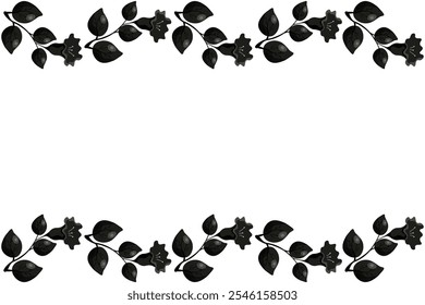 Design de modelo de quadro de flores preto total. Design de modelo de moldura floral gótico dramático. Ilustração vetorial pode usar triste design de fotos de mídia social. Borda floral com espaço de cópia. 