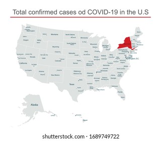 Total confirmed cases of COVID-19 in the U.S. High detail map. Vector illustration