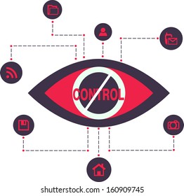 Total Control and secret Spy surveillance technology Vector Illustration Icons flat scheme 