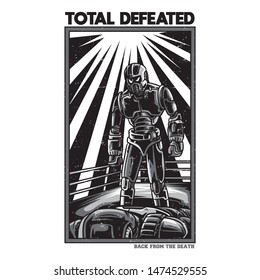 Total Defeated Black and White Illustration