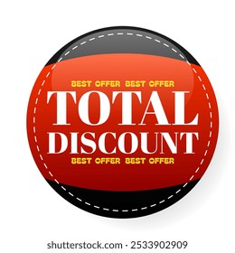 Desconto total. Venda, melhor oferta, promoção, compras, emblema vermelho, evento, marketing, comércio eletrônico, compensação, ofertas, varejo, branding, oferta especial, preço, desconto.