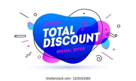 Total Discount, speech bubble. Banner, poster, speech bubble with text Total Discount. Geometric style with message sale for banner, poster. Explosion burst design, speech bubble. Vector Illustration