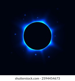 Total eclipse abstract vector illustration. Blue moonlight in the dark. Glowing space planet.