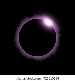 Total eclipse of the sun, solar eclipse on black background, light effect, purple color