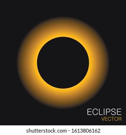 Total eclipse of the sun with yellow light rays in the dark sky. Solar eclipse vector illustration