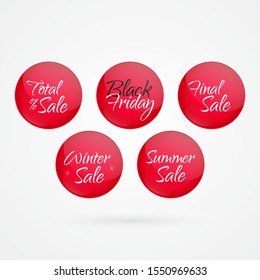 Total, Final, Winter, Summer Sale, Black Friday vector circle icon. Red isolated symbol. Illustration sign for discount, advertisement, business, shopping, product, web design