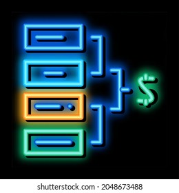 total money neon light sign vector. Glowing bright icon total money sign. transparent symbol illustration